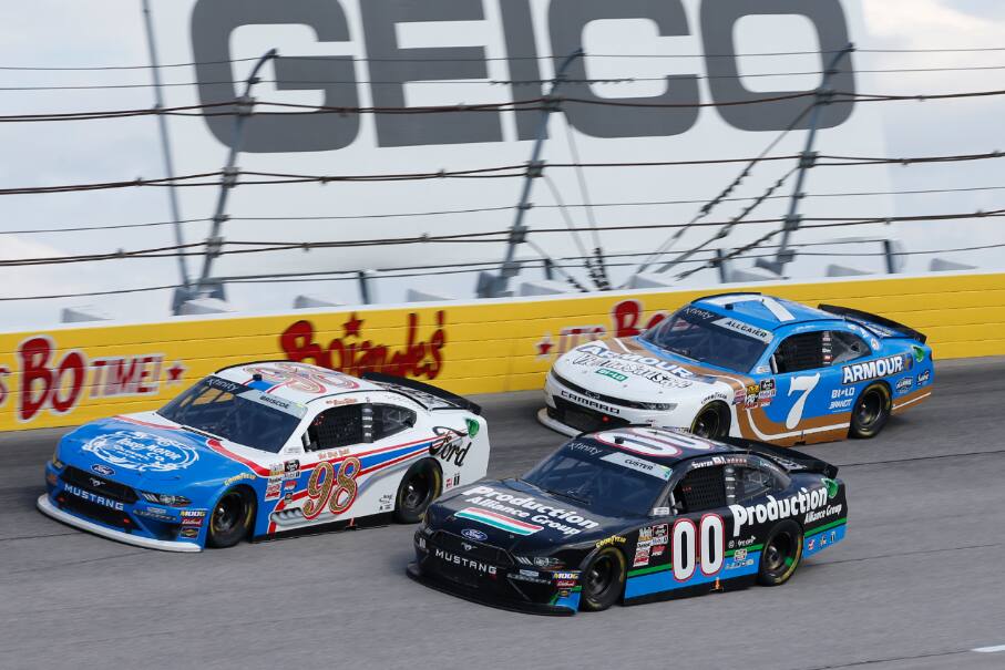 Custer (00) battled Cup regular Denny Hamlin down the stretch in Darlington, South Carolina. Custer (00) battled Cup regular Denny Hamlin down the stretch in Darlington, South Carolina.